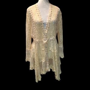 Dor Dor Couture Lace Sheer Mesh Embroidered Long Sleeve Cardigan  Women Size XL